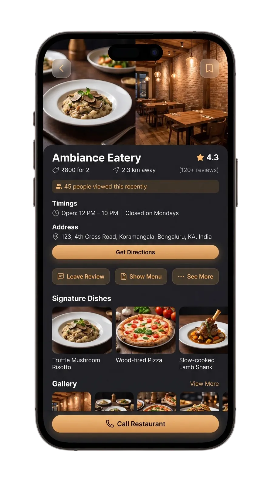 Restaurant details - Operating hours, menus, and more